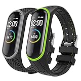 MoKo 2 Pack Correa de Reloj Compatible con Xiaomi Mi Band 4/Mi Band 3, Pulsera Deportiva de Silicona Suave de Repuesto para Hombre Mujer, Gris + Verdoso