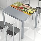 Abitti Mesa de Cocina Extensible con Tablero de Cristal Templado y serigrafia “Limón” 45-80x90cm