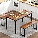 SogesHome Essguppe - Juego de 3 mesas de comedor con 2 bancos, 100 x 60 x 74 cm, marco de metal y materiales de madera, para comedor, cocina, salón (vintage)