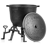 BBQ-TORO Olla de Hierro Fundido Wizard I Caldero de Bruja I Pre-Seasoned I con Tres Patas I Tapa I Asa y Tornillos de Fijación (10 litros)