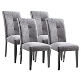 PADMA HOUSE sillas de comedor de madera maciza con sillas de cocina tapizadas de tela, sillas auxiliares laterales, sillas de oficina sencillas (gris claro, lote de 4 lino poliéster)