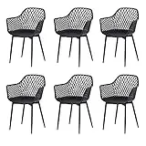 buybyroom Silla de Comedor Juego de 6,Sillas de Comedor Silla con Reposabrazos Silla de Plástico Comedor, Negro