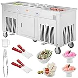 VEVOR Máquina para Hacer Helados Fritos 2 Sartenes Cuadrados de 45x45 cm Máquina para Hacer Helados Comercial de Acero Inoxidable con Compresor y 4 Raspadores para Helados, Yogur Helado, Mercados