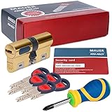 MAUER NW5 Bombin de Seguridad 31x31 DOBLE EMBRAGUE Color Laton + Destornillador, Cilindro Bombillo Reforzado Anti Impresioning Anti Rotura AntiBumping Anti-Taladro Leva Anti-Extracción Cerradura