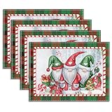 MAJOYLIFE Juego de 4 Individuales de Navidad,42 x 32cm Rectángulo Lavable Salvamanteles para Cocina Comedor Decoración de Mesa (Santa Claus)