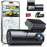 GKU 4K Dashcam, 5G WiFi GPS, Doble Dash CAM Coche, 1.5'' IPS Mini Camara Coche Grabadora con Tarjeta SD de 64GB, 24H Modo Aparcamiento, Visión Nocturna, WDR, 170° Gran Angular, Sensor G, App Control