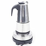 ZENGRICE Cafetera espresso eléctrica, 6 tazas, de acero inoxidable, 500 W, válvula de seguridad, luz de control, para uso doméstico, cafés, tiendas, oficinas