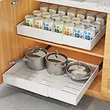 COVAODQ Cajón Telescópico,Cajones Extraíbles Para Armario de Cocina,Organizador de Armario Extraíble,Ancho Ajustable 31.5CM~52CM (Set de 2 piezas en Blanco)