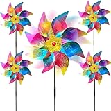 5 Piezas Molino de Viento, Espanta Palomas Wind Mill Repellers Anti-Reflective Birds,Reflective Bird Control,Repelente Pajaros Exterior (Rainbow)