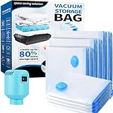 Bolsas de Almacenaje al Vacio 10 Piezas 2XL+2L+2M+4S con bomba de aire eléctrico, Bolsas de Vacio Almacenaje al Vacío para Guardar Ropa, Ropa de Cama, Edredones, Almohadas, Mantas