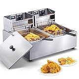 VEVOR Freidora Eléctrica Comercial 2 Tanques 12 L 5000 W Freidora de Aceite de Acero Inoxidable con 2 Cestas para Freír Tapas Temperatura Ajustable 50-200 °C para Aros de Cebolla Pollo Papas Fritas