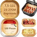 PETHREE Papel Freidora Aire 8-10L XXL, 100 Piezas 23-27cm Sin BPA Papel Engrosado Air Fryer Cuadrado, Accesorios Moldes Antigrasa Antiadherente Baking Paper de Horno - Espesor de 100μm