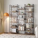 Hzuaneri Librería de 6 Niveles, Librería Independiente con 17 Estantes, Espacio Ajustable, 24 × 152 × 186 cm, Estructura de Metal, para Salón, Dormitorio, Oficina, Marrón Rústico y Negro BC10101B