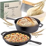 Olla de hierro fundido 26CM cesto de frementación - compatible con inducción - Asador 2 en 1 de hierro fundido 3L con sartén 1,5L - olla de hierro fundido para hornear pan - olla para asar