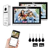 4 hilos Sistema de intercomunicación visual con cable 1080P para puertas, timbre para 2 familias, pantalla táctil de 10», intercomunicador bidireccional, detección de movimiento
