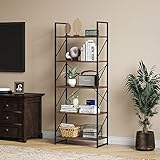 YITAHOME Librería de 5 Niveles, Estantería de Libros sobre pie, Estante de Madera y Marco de Metal, Estantes de Almacenamiento para Salón, Sala de Estar, Oficina en casa, Marrón Rústico