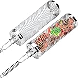 2 Piezas Parrilla Barbacoa Rodante, Cesta de Parrilla de Acero Inoxidable, Accesorios Barbacoa Exteriores para Verduras Gambas Bistec - 30cm