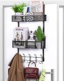 ENONCI Colgador organizador sobre la puerta, estante de almacenamiento sobre la puerta, 15 ganchos con cesta de malla de alambre, colgador de acero inoxidable para el baño, la cocina y el dormitorio