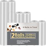 Rollos al Vacio para Envasadora al Vacío, 6 Rollos Bolsas de Vacio Alimentos, 2 Rolls 28x300cm & 2 Rolls 20x300cm & 2 Rolls 15x300cm, Bolsas para la Sous Vide Cocina y Conservación de Alimentos