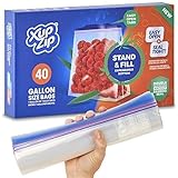 XupZip Bolsas para congelar alimentos de primera calidad, reutilizables, de plástico resistente, con sello de bambú hermético y a prueba de fugas, sin BPA Plástico Galón / 4.55L - 40 Bolsas