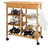 BAKAJI - Carrito de Cocina de Madera de bambú con Estante para Tabla de Cortar y cajones, único