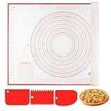 VFANDV Tapete de Silicona Para Hornear, 60 x 40 cm Tapete de Silicona para Amasar, Antiadherente Alfombrilla Hornear Reutilizable Baking Mat para Repostería, Hornear, Pastelería (Rojo+3 Raspador)