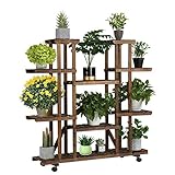 Yaheetech Soporte para Plantas Interior Estanteria Madera para Plantas con Ruedas Desmontable Estante Decorativa de Macetas 124x33x120cm