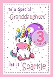 Tarjeta de cumpleaños para nieta de 3 años – Unicornio – Color interior – Posted Same Day!