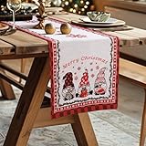 Camino de Mesa de Navidad 35x240cm,Traves de Mesa en Navidad para Decoracion de Mesas de Cocina,Decoracion para Fiestas Navideñas-Borde Rojo y Papa Noel