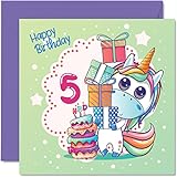 Tarjeta cumpleaños niña 5 años, tarjeta cumpleaños mágica unicornio, tarjeta cumpleaños niña 5 años, tarjetas felicitación 145 mm x 145 mm hija, sobrina, nieta, niños niños