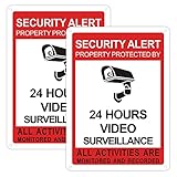 Pack de 2 o 4 señales de seguridad de aluminio para cámara de seguridad de 24 horas, señal de grabación de vídeo de advertencia 24 horas, señales de CCTV de metal para casa, restaurante, hotel
