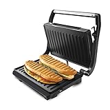 Taurus Grill & Toast - Sandwichera eléctrica con placas grill antiadherentes, 700 W, tapa basculante, gancho fijo de cierre, bandeja recoge grasas, color gris