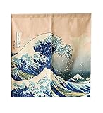 LIGICKY Cortina de puerta japonesa Noren Ukiyoe Hokusai La gran ola de Kanagawa, tapiz para decoración del hogar, 85 x 90 cm