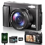 Cámara Digital 4K, Cámara de Fotos con Enfoque Automático de 48MP 16X Zoom, LCD Vlog Compacta Fotográfica HD con Estación de Carga, Baterías 2 * 800 mAh, Tarjeta de 32GB para Principiantes, Niños