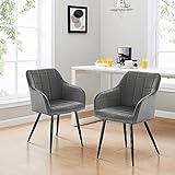 OFCASA Sillas de comedor Juego de 2 sillones de terciopelo con asiento acolchado, respaldo retro, sillas de salón de cocina con brazos para el hogar, la oficina, el ocio, color gris
