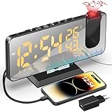 TAKRINK Radiodespertador Despertador de Proyección Reloj Despertador con Radio FM Humedad Temperatura 2 Alarmas Carga USB 4 Niveles de Brillo 3 Niveles de Proyección Reloj Digital