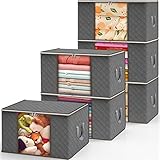 ENCOUN 6 Piezas Cajas Almacenaje Ropa, 90L Almacenaje Bajo La Cama, Bolsa de Almacenamiento para Ropa Plegable, Bolsa de Almacenamiento de Ropa con Mango para Guardar Ropa, Edredones, Mantas (Gris)