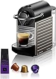 Krups Nespresso Pixie XN304T - Cafetera monodosis de cápsulas Nespresso, Compacta, 19 bares, Apagado automático, Color Gris Titanio, 14 cápsulas interior