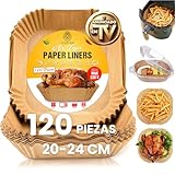 EveryKip Original® Papel Premium Para Freidora de Aire Extra Grueso 120 Piezas[20-24CM], Accesorios Freidora Sin Aceite, Papel Air Fryer Cuadrado, Moldes Desechables