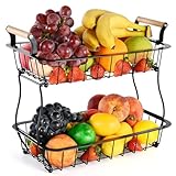 ANTOPY Canasta de Frutas de 2 Niveles para encimera de Cocina, Cuenco de Frutas para Vegetales, Soporte, Canasta de Alambre Rectangular de Metal, Almacenamiento para Frutas, bocadillos, Cocina