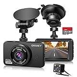 ORSKEY Cámara de Coche Delantera y Trasera, Tarjeta 32GB SD incluida Dashcam de Doble Lente 1080P Full HD para Coches de 170º Gran Angular con Grabación en Bucle y Sensor G
