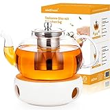 AdelDream Tetera de cristal con infusor (1200 ml+calentador de té)