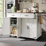 Gelukueub Isla de cocina, carrito de servir con encimera extensible, carrito de cocina con ruedas, armario de cocina con puertas y cajones (cuatro puertas+dos cajones)