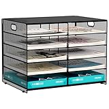 EasyPAG 10 Compartimentos Metal Malla A4 Bandeja Archivador Organizador Papeles Soporte Documentos Clasificador Correo Almacenamiento Escritorio Estante Carta,Negro