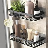 PRIME ESSENTIALS I Pack de 2 Estanterías de Baño Adhesivas sin Taladro en Aluminio Negro | Estante - Organizador de Ducha y Cocina I Accesorios de Cocina y Baño I Mueble Adhesivo de Baño y Cocina.