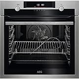 AEG BPE556360M Horno Multifunción, 71 L, Limpieza Pirolítico, 9 Funciones + Vapor, Cocción Uniforme, Calentamiento Rápido, Sonda Térmica, LCD Táctil, Ventilador XXL, Inox, Clase A+, Fabricado en DE