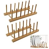 TSKDKIT 2 Pzs Soporte para Platos de Cocina Rack de Almacenamiento de Bambú Soporte de Plato Estante de Goteo para Platos, Tazas, CD, Copa de Vino, Reservar