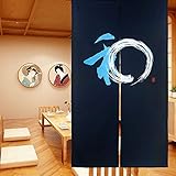 LIGICKY Noren Cortina de puerta de estilo japonés largo para puerta, decoración del hogar, 85 x 150 cm, azul marino (patrón tradicional de personajes de la fortuna)