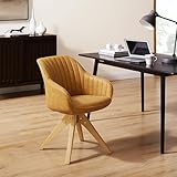 Zouron Silla de Comedor con Patas de Madera, Silla Giratoria (Imitación Cuero), Silla de Cocina, Silla de Salón con Reposabrazos, Silla de Oficina en Casa, Patas de Nogal, Marrón Amarillento