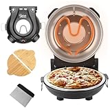 YIBAKE Horno Pizza Electrico en 4 Minutos, Placa de Piedra Refractaria Desmontable, Temperatura Hasta 420℃, Ventana de Visualización, Pala de Pizza, Raspador, Recetario incluido Negro